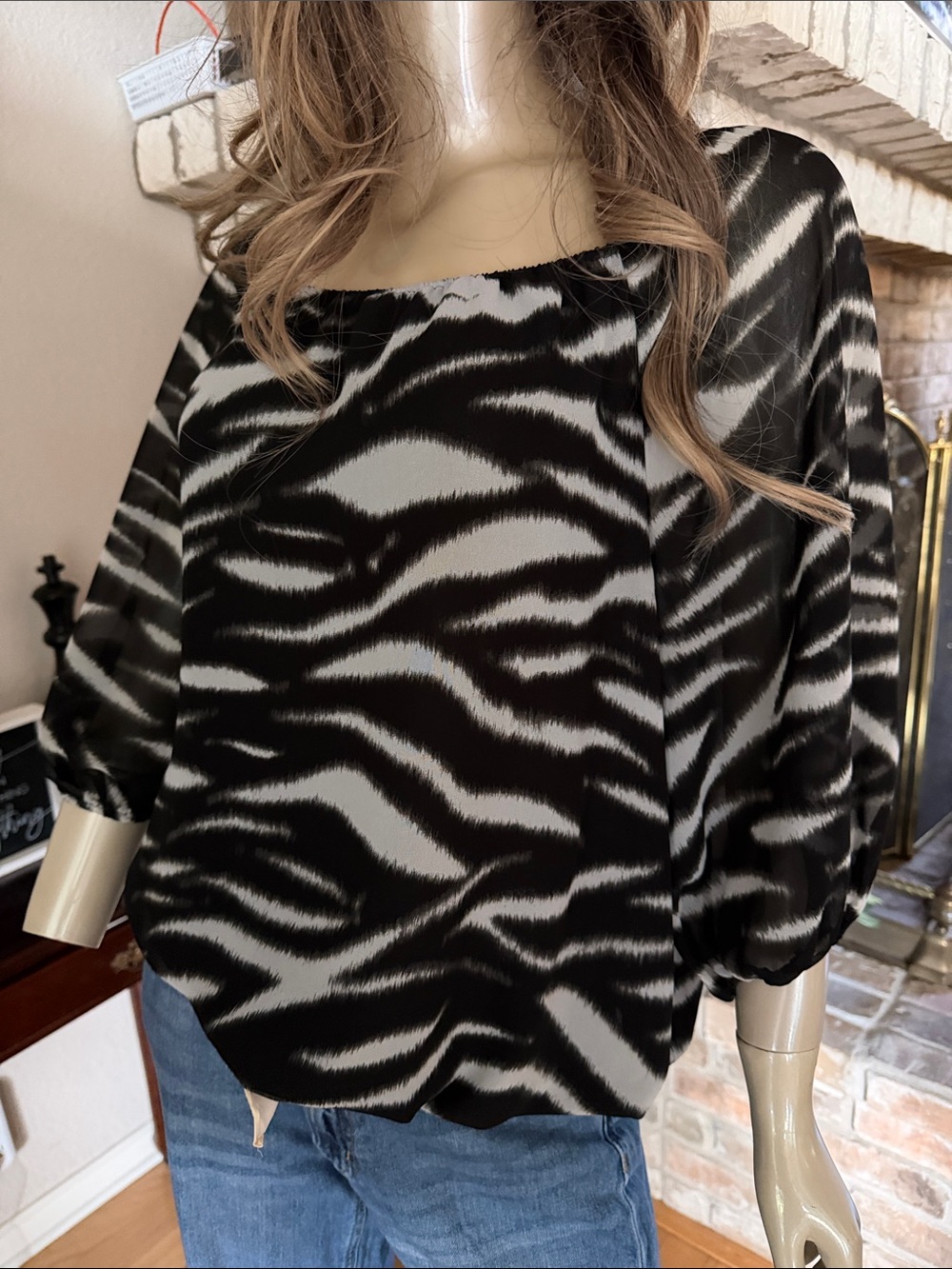 Vince Camuto Black & White Zebra Print Boatneck Blouse